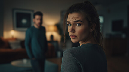 Abusive husband intimidates wife in tense jealous silence