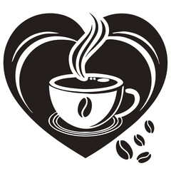 Heart Shaped Coffee Designs – Romantic Coffee Cup Illustrations with Beans, Steam, and Decorative Elements for Café Branding and Valentine’s Day.