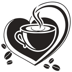 Heart Shaped Coffee Designs – Romantic Coffee Cup Illustrations with Beans, Steam, and Decorative Elements for Café Branding and Valentine’s Day.