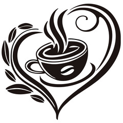 Heart Shaped Coffee Designs – Romantic Coffee Cup Illustrations with Beans, Steam, and Decorative Elements for Café Branding and Valentine’s Day.