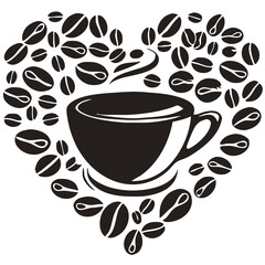 Heart Shaped Coffee Designs – Romantic Coffee Cup Illustrations with Beans, Steam, and Decorative Elements for Café Branding and Valentine’s Day.