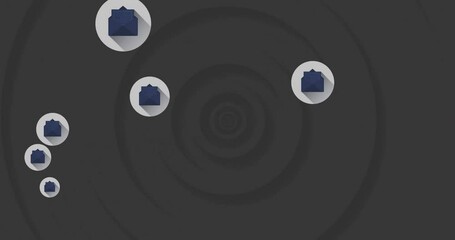 Animation of blue envelope icons spiraling over dark concentric circles background - Powered by Adobe