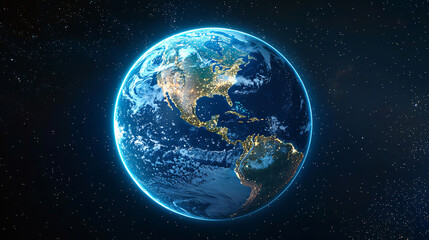Fototapeta premium Illuminated Earth Globe View From Space High Detail Night Lights Continents And Oceans Display