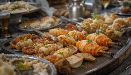 Medieval Feast Food Catering with Diverse Dishes