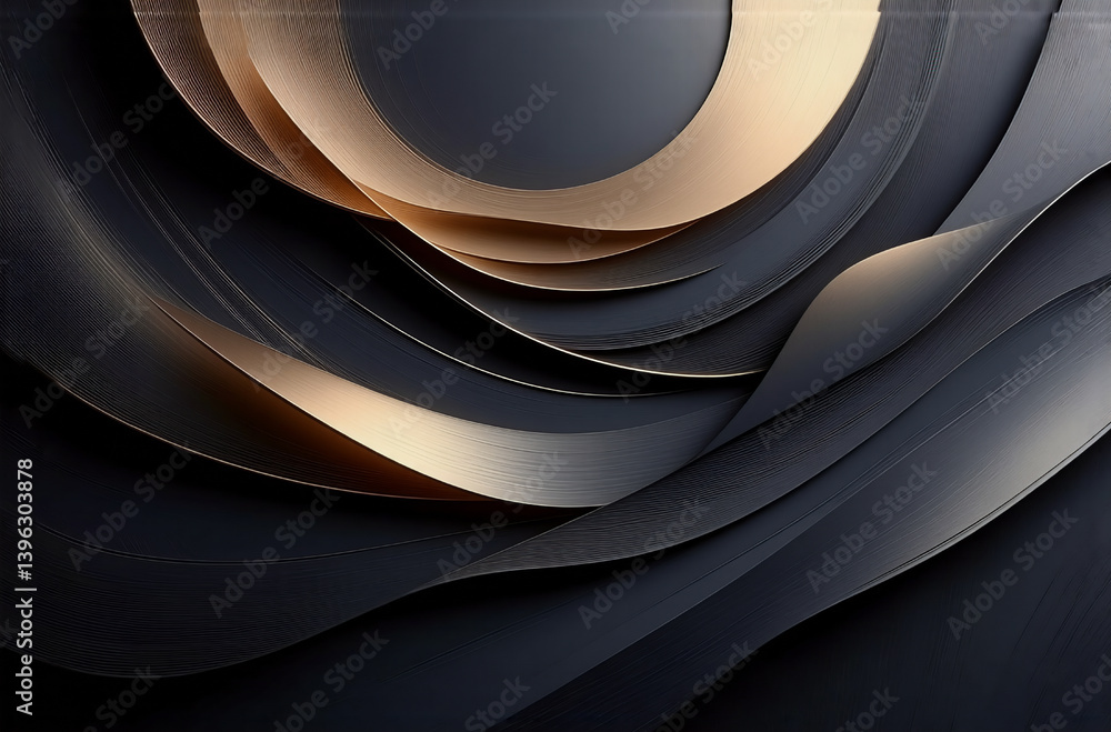 Poster elegant abstract image of dark flowing curves with golden highlights. modern and sophisticated desig