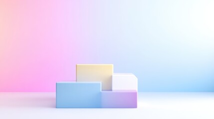Obraz premium Pastel-toned geometric display podiums against a soft ombre background. A minimalist, modern, and abstract presentation