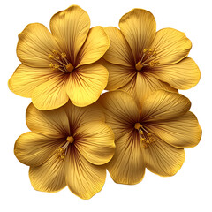 Cluster of Four Elegant Gold Flowers with Delicate Petals and Vibrant Yellow Hue on a Transparent Background for Decorative and Aesthetic Purposes
