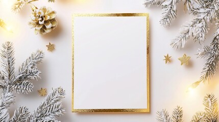 Luxury Christmas invitation card gold foil edges isolated on a white background with soft lighting