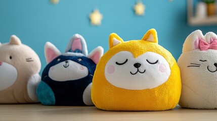 Obraz premium Cute Plush Animals on a Bright Background with Decorative Elements