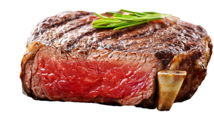 Perfectly Grilled Beef Steak With Juicy Red Center Garnished With Fresh Rosemary On A Transparent Background