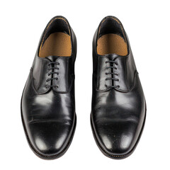 Formal black leather shoes elegant design footwear studio overhead view timeless fashion concept