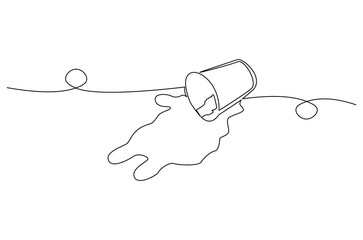 Continuous one line drawing of Coffee or tea splashes out of the cup. Single line drawing illustration of spilled coffee or tea. Coffe or tea concept vector art. Doodle line illustration.