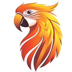 Obraz premium Colorful Parrot Head Illustration with Vibrant Orange and Yellow Feathers on a Transparent Background