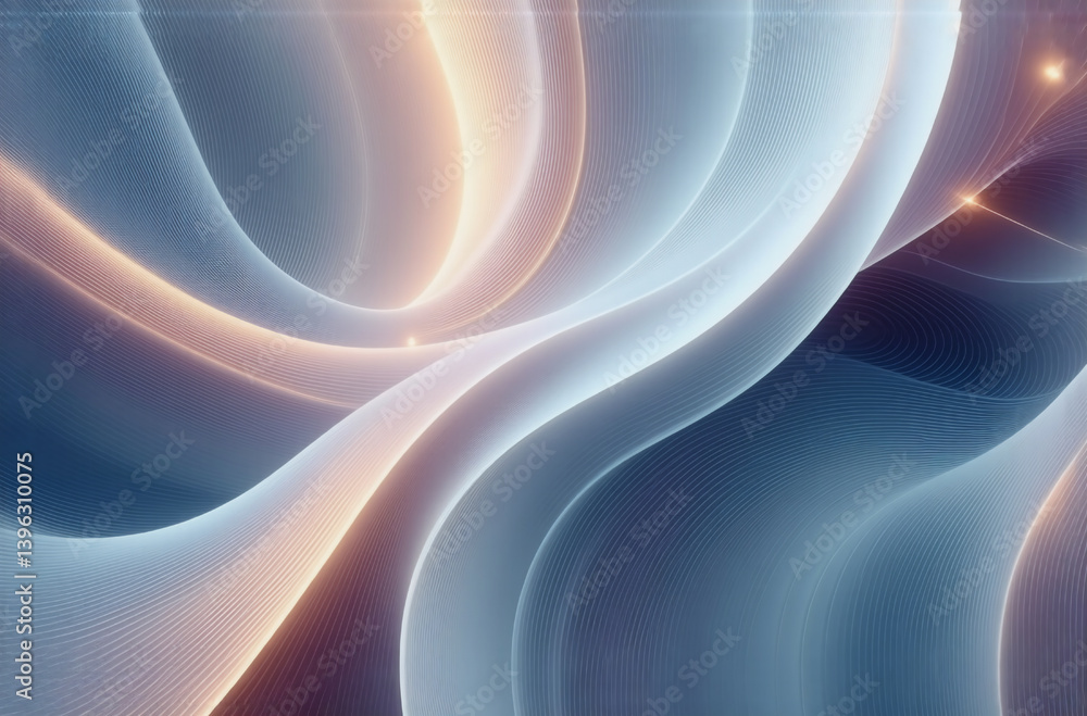 Poster soft waves of light in blue and orange hues create an elegant and modern abstract background. smooth