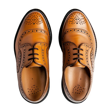 Elegant brown brogue shoes indoor setting product photography fashion environment top-down view stylish presentation
