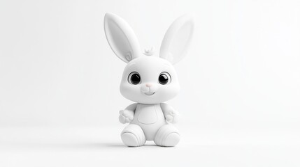 White Bunny Rabbit Minimalist Style, High-Quality Render, Front Center Shot, Smooth Surface Texture, Sitting Pose, Pure White Background, Calm Peaceful Mood, Ideal for Easter Greetings