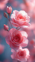 Light pink roses in soft pastel tones with a blurred background, symbolizing gentleness, affection, and grace. Ideal for modern romantic themes, delicate textures, or serene floral design.

