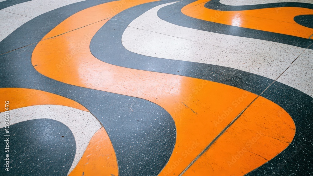 Aufkleber abstract floor pattern with orange gray and white curves glossy reflections and symmetrical design c
