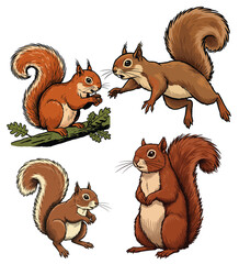 Squirell vintage hand drawing set