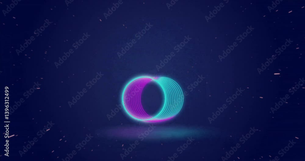 Poster animation of neon circles intertwining with glowing effect on starry background