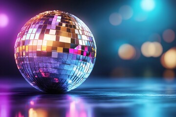 Obraz premium Disco ball is sitting on a wet floor