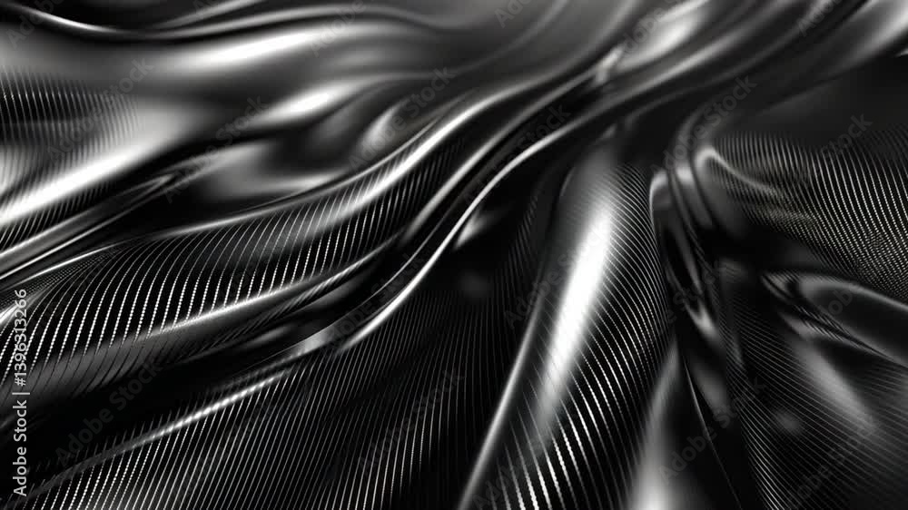 Poster elegant black fabric smooth, shiny, and reflective texture with flowing patterns and luxurious depth