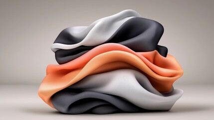 Obraz premium Abstract Gray Black Orange Crumpled Fabric 3D Render