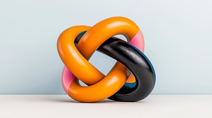 Abstract Interlocking Orange and Black 3D Shapes with Pink Accents