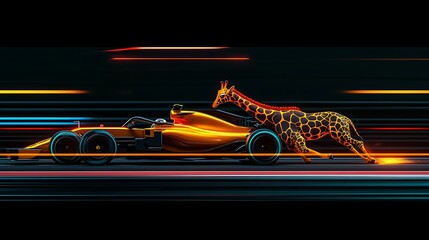 Giraffe Races Formula Car Night Speed Blur of excellence in splendor beyond compare with grace