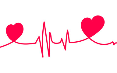 Heart beat one line. Continuous lines heart beats drawing. Wave pulse. Hand draw heartbeat. Design heartbeat for print. Red silhouette cardiogram isolated on white background. Vector illustration eps