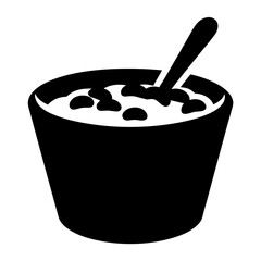 A bowl of creamy food with spoon a simple black and white illustration