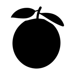 A Simple Black Silhouette Image of an Orange with Leaves