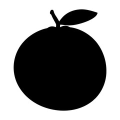 A Simple Black Silhouette Image of a Mandarin Orange Fruit with a Leaf