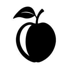 A Simple Black and White Illustration of a Plum Fruit with a Leaf