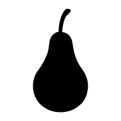 Black Silhouette of a Single Pear Fruit on White Background
