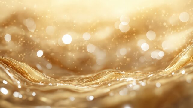 Abstract Golden Liquid with Bokeh Lights and Sparkling Particles