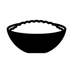 A simple black and white illustration of a bowl of rice or similar food
