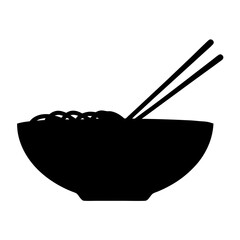 Silhouette of a Bowl of Noodles with Chopsticks a Simple Asian Food Illustration