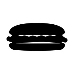 Simple Black Silhouette Icon of a Hot Dog in a Bun with Mustard and Relish