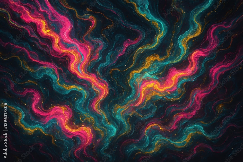 Poster vibrant abstract swirls of neon colors creating a dynamic cosmic energy flow