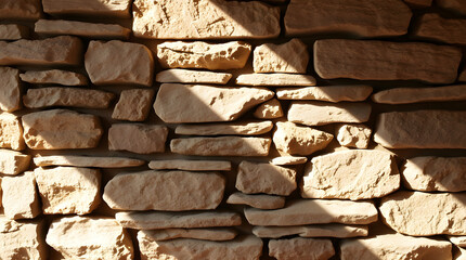 Fototapeta premium Sunlight creating shadows on a textured stone wall