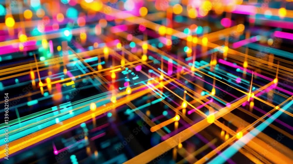 Poster vibrant abstract background with colorful lines and glowing dots dynamic and energetic representatio