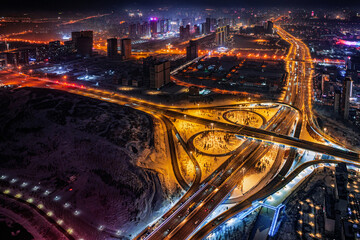 Night view of the Yitong River in Changchun, China during the Lantern Festival