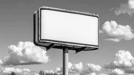 Fototapeta premium Blank Monochrome Billboard Under a Cloudy Sky