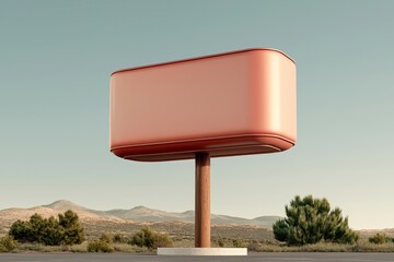 Blank Peach Colored Sign in a Desert Landscape
