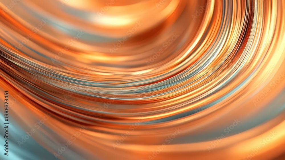 Poster abstract metallic copper and silver looping wire design with glossy surface and subtle reflections f
