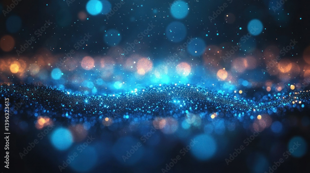 Poster abstract digital art with shimmering particles. bokeh effect with vibrant blue and orange lights. dy