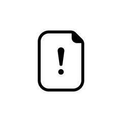 exclamation point on a document or page icon. Represents warning, error, problem, or urgent information