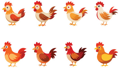 Set of hens isolated on white background