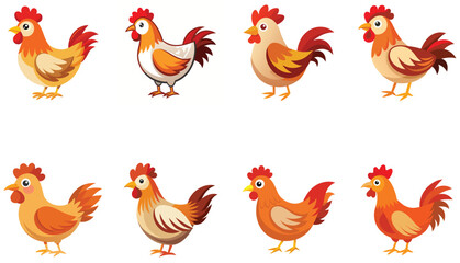 Set of hens isolated on white background